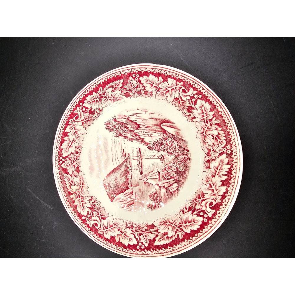 Homer Laughlin Currier & Ives Red Plate Hudson River Crow Nest 6.25 in